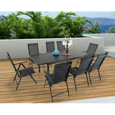Mainstays 5 Piece Wood Metal Dining Room Set Canyon Walnut Black Com Mainstays 5 Piece Wood Metal Dining, 8 Seater Dining Table And Chairs Argos