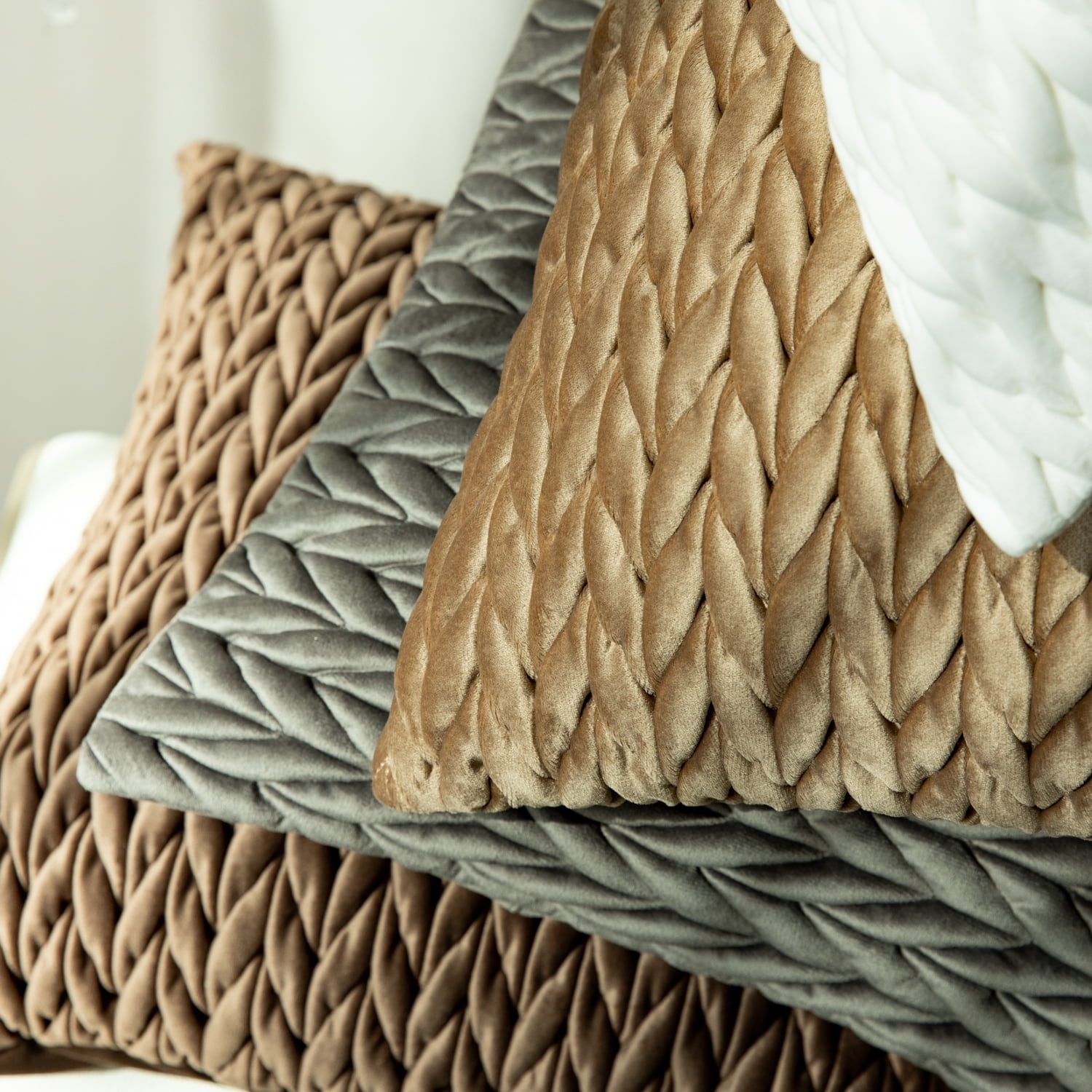Phantoscope 18" x 18" Modern, Luxury Brown Chevron Velvet, Polyester Throw Pillow , ( 2 Count)