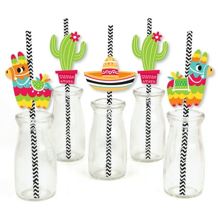 Big Dot of Happiness Pinata Party - Paper Straw Decor - Colorful Fiesta Striped Decorative Straws - Set of 24
