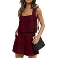 thumbnail image 2 of Shorts Sets Women 2 Piece Outfits Sleeveless Solid Square Neck Crop Tops Loose Shorts Trendy Suit Womens Summer Outfits M, 2 of 7