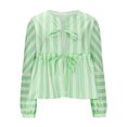 thumbnail image 3 of mihongmao Womens Long Sleeve Tops Womens Striped Tie Front Tops Long Sleeve Peplum Blouse Loose Tops Casual Fall Shirts,Womens Tops Clearance under $5 Green M, 3 of 5