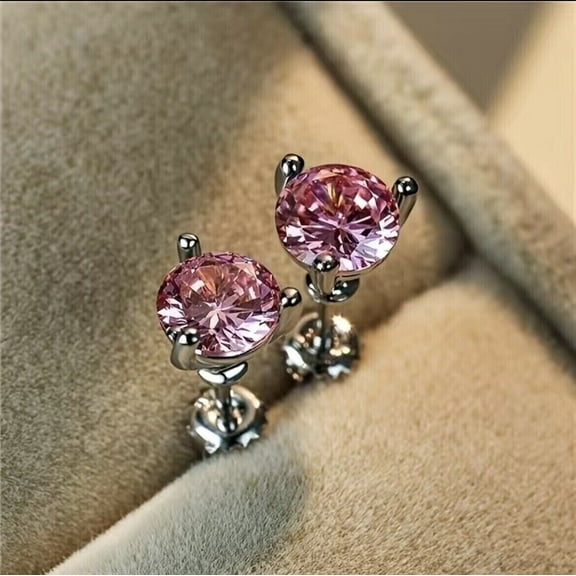 2 CT Round Lab Created Pink Diamond Women's Stud Earrings 14k White Gold Plated
