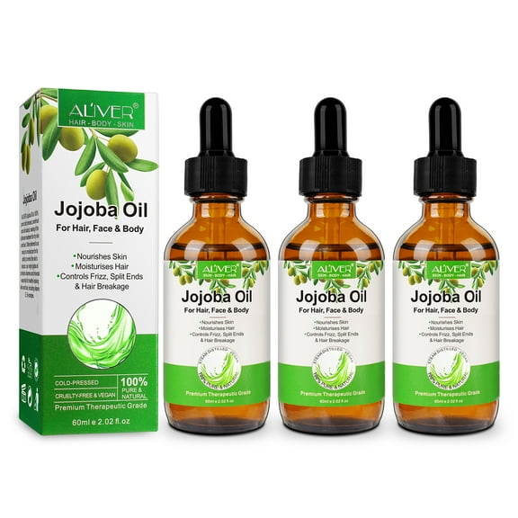 Aliver Jojoba oil, jojoba oil for hair 60ml,100% Organic Pure Natural Jojoba Oil, Fit for Skin/Face/Nails/Hair/Beard,6.06fl.oz