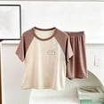 thumbnail image 4 of Amidoa Girls 2 Piece Outfits Summer Clothes Short Sleeve Cute T-Shirt and Casual Shorts Kids Clothing Sets,Khaki Size 2T, 4 of 6