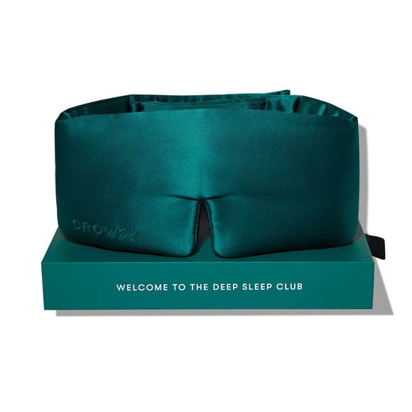 DROWSY Silk Sleep Mask. Face-Hugging, Padded Silk Cocoon for Luxury Sleep in Total Darkness (Green Sapphire)