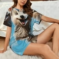 thumbnail image 4 of Daiia Blue Sky Cute Wolf Pattern Womens Pajama Sets Short Sleeve Pajamas for Women Sets Soft Lounge Sets Casual Round Neck Sleepwear PJS-Small, 4 of 7