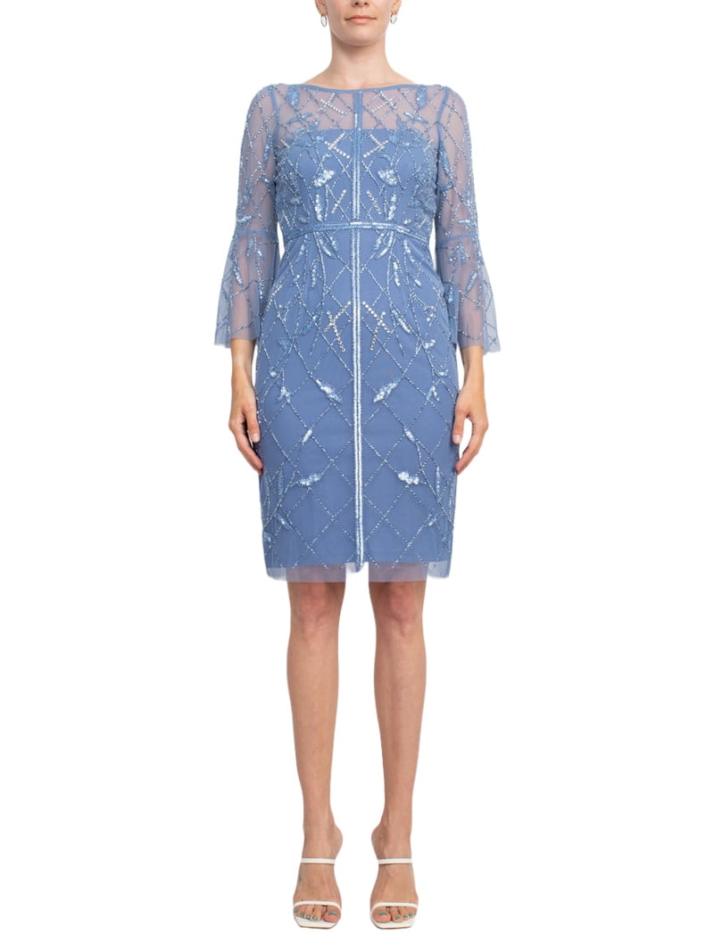 chinese dress ladies Adrianna Papell Boat Neck Sleeveless Back Zipper Short Lace Dress main image 1
