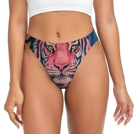 Qokaie Pink Tiger Gold Leaves Printed Women s Cotton Thong Underwear  Sexy Breathable Panties G-string-X-Large