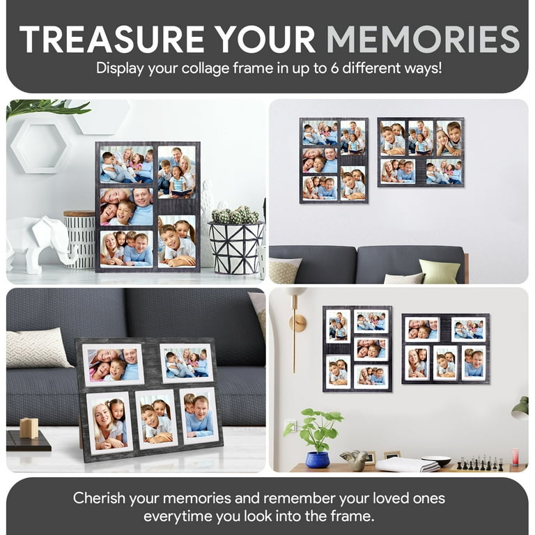 Great Lakes Memories GLM 4x6 or 5x7 Collage Picture Frames for Wall, Holds 5 Photos, Rustic Photo Collage Frame with Glass and Mat, 5x7 Picture Frame
