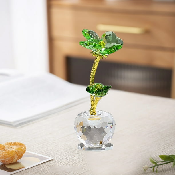 Adornos para el Día de San Patricio, adorno de cristal de la suerte, adorno de escritorio, adorno de cristal decorativo, flores de trébol de cristal, regalo de la suerte para un amigo.