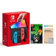 thumbnail image 1 of 2021 New Nintendo Switch OLED Model Neon Red & Blue Joy Con 64GB Console HD Screen & LAN-Port Dock with Luigi's Mansion 3 And Mytrix Joystick Caps & Screen Protector Nintendo HEGSKABAA, 1 of 2