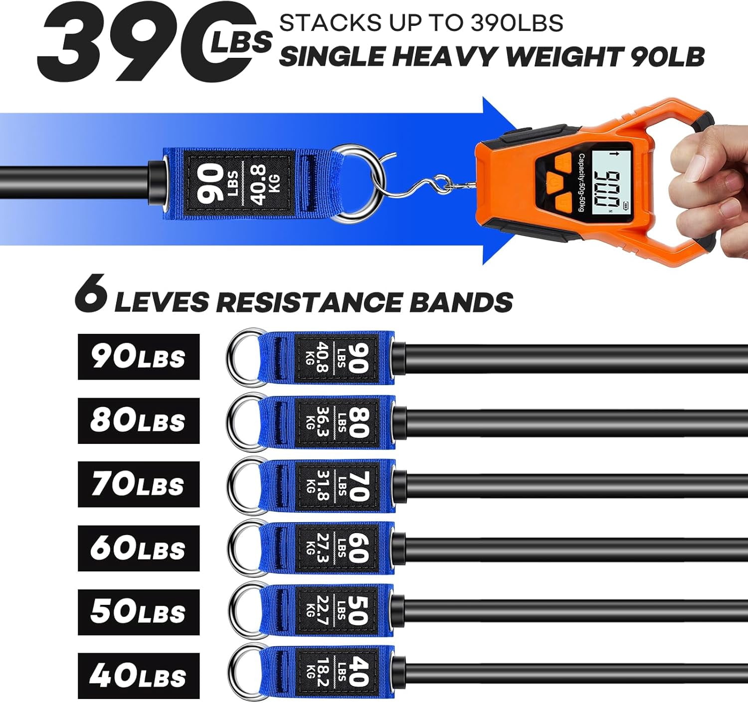 Resistance Bands, Heavy Duty Exercise Bands for Working Out, Green Workout Bands with Handles, Stretch Band for Men, Fitness Bands for Home Workouts, Muscle Training, Strength, Slim, Yoga
