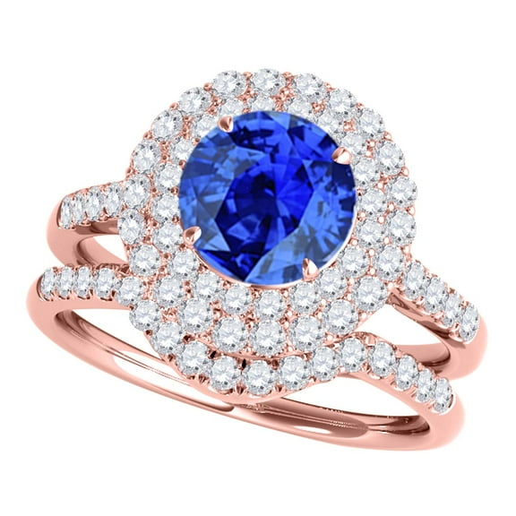 Mauli Jewels Engagement Rings for Women 1.45 Carat Halo Tanzanite And Diamond Bridal Set 4-prong 14k Rose Gold