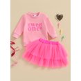 thumbnail image 2 of aturustex Toddler Baby Girl 1st Birthday Outfits 6M-18M Infant Long Sleeves Sweatshirts Letter Embroidery Pullovers Crew Neck Tops with Tulle A-Line S Cute Casual 2 Pcs Clothes Set for Party, 2 of 8