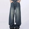 thumbnail image 2 of Boys Vintage Washed Wide Leg Jeans, Kids Streetwear Distressed Denim Pants, Loose Fit Baggy Jeans for Casual Skate Wear(Sky Blue,15-16 Years), 2 of 5
