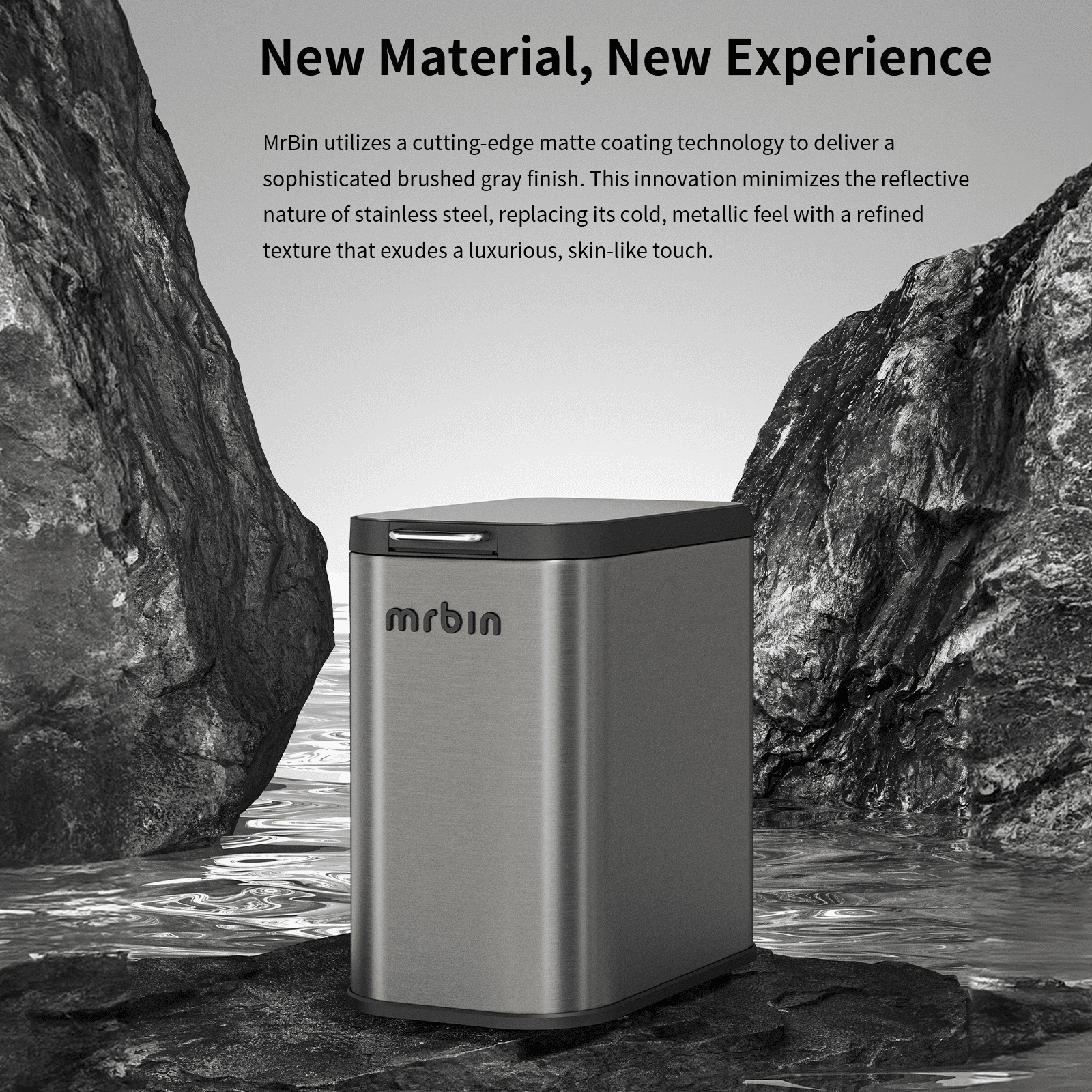 Mrbin Stainless Steel Bathroom Trash Can with Press Top Lid, 9L / 2.4gal Small Slim Metal Toilet Waste Basket for Narrow Bedroom, Kitchen, Vanity, Eclipse-Grey