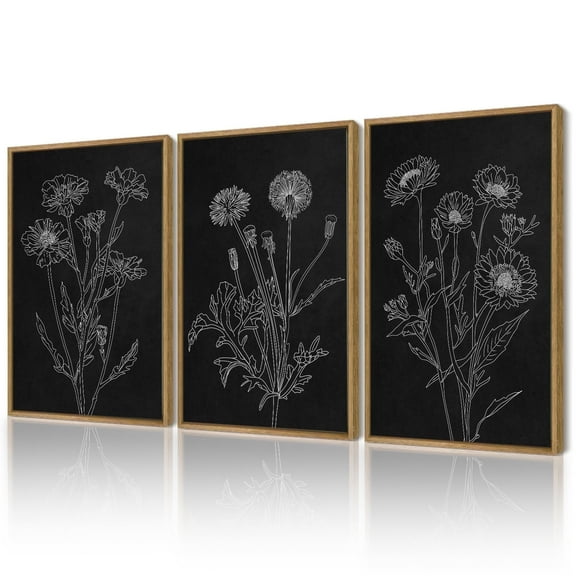Black White Flower Wall Art 11x14in Natural Framed Vintage Minimalist Floral Wall Hanging Decor Bohemain Botanical Prints Artwork for Office Dining Room Hallway