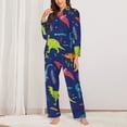 thumbnail image 3 of Kll Dinosaurs With Palms Print Women'S Long Sleeve Pajamas With Pants Sleepwear Loungewear 2 Set-Medium, 3 of 9
