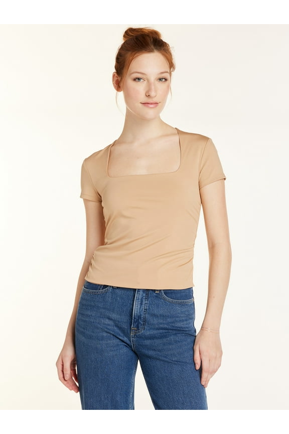 Juniors’ Ruched Top with Short Sleeves, Sizes XS-XXXL