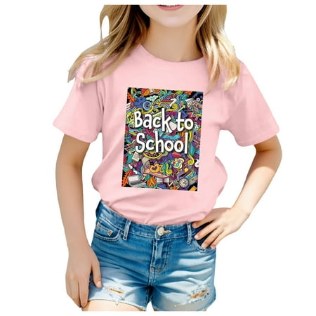

Yzengfg Kids School Season Back To School Season Printed Casual Short Sleeve Top T Shirt Girls Tops Tees & Shirts 10-11 Years