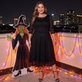 thumbnail image 2 of Agnes Orinda Women's Plus Size Halloween Outfits Formal Dress Floral Lace Scooped Neckline 3/4 Sleeves with Pocket Knit Cocktail Party Dresses 3X Black, 2 of 10