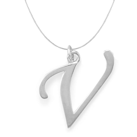 Precious Stars Sterling Silver Initial Letter V Pendant with 0.70-mm Thin Box Chain