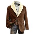 thumbnail image 4 of Men's Corduroy Blazer - Fleece-Lined Solid Color Warm Pocket Casual Suit Jacket, Camel, L, 4 of 6