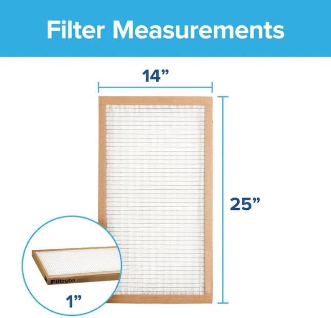 Filtrete 14x25x1 Air Filter, 3M MERV 5 HVAC AC Furnace Filter Replacement, 6-Pack (Actual Size 13.81x24.81x0.88 in)