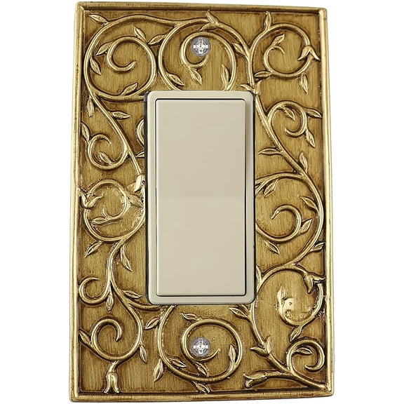 MERIVILLE French Scroll Single Rocker Wall Plate, Decorative Light Switch Cover, Antique Gold