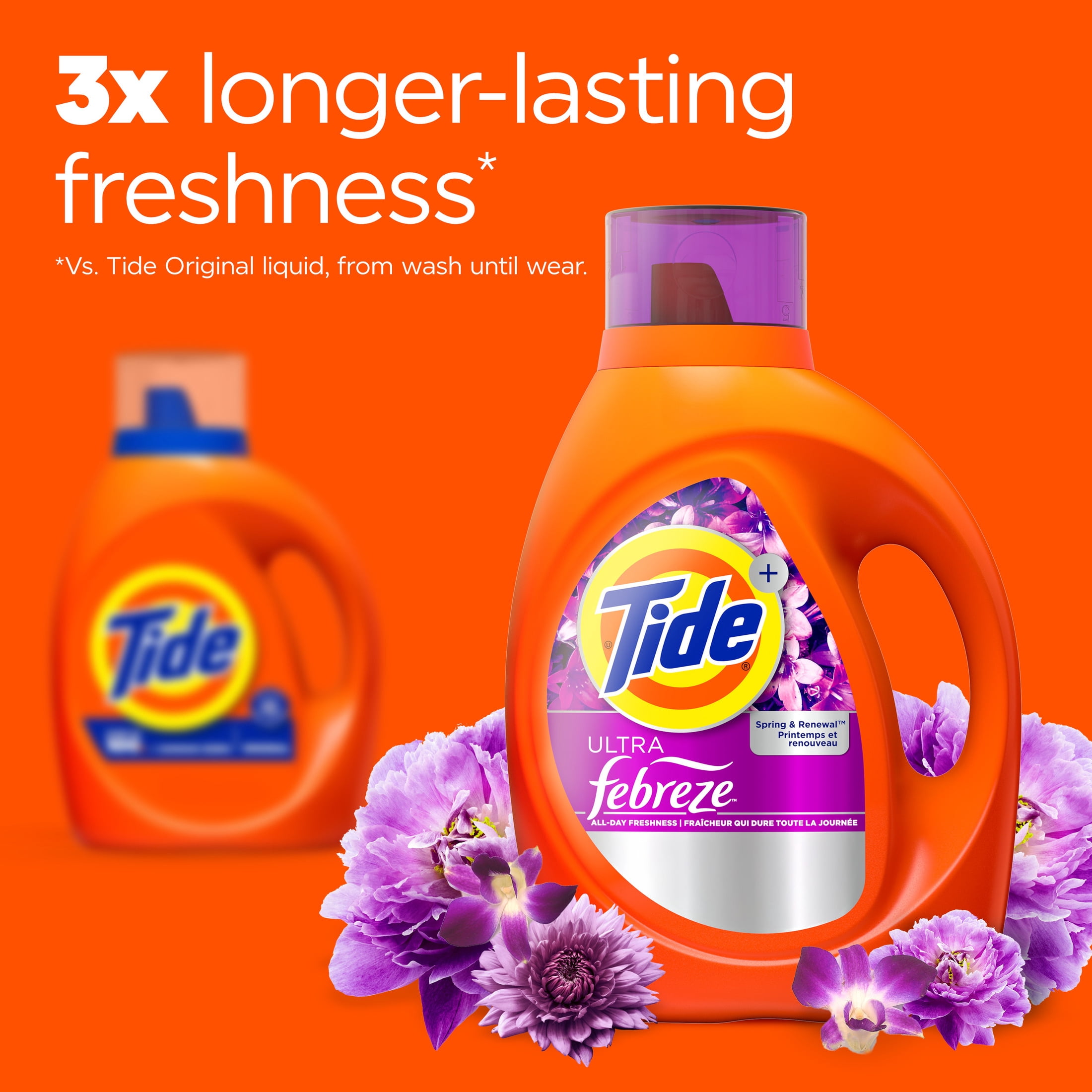 (4 pack) Tide Liquid Laundry Detergent, Ultra Febreze, Spring and Renewal Scent, 92 fl oz, 65 Loads