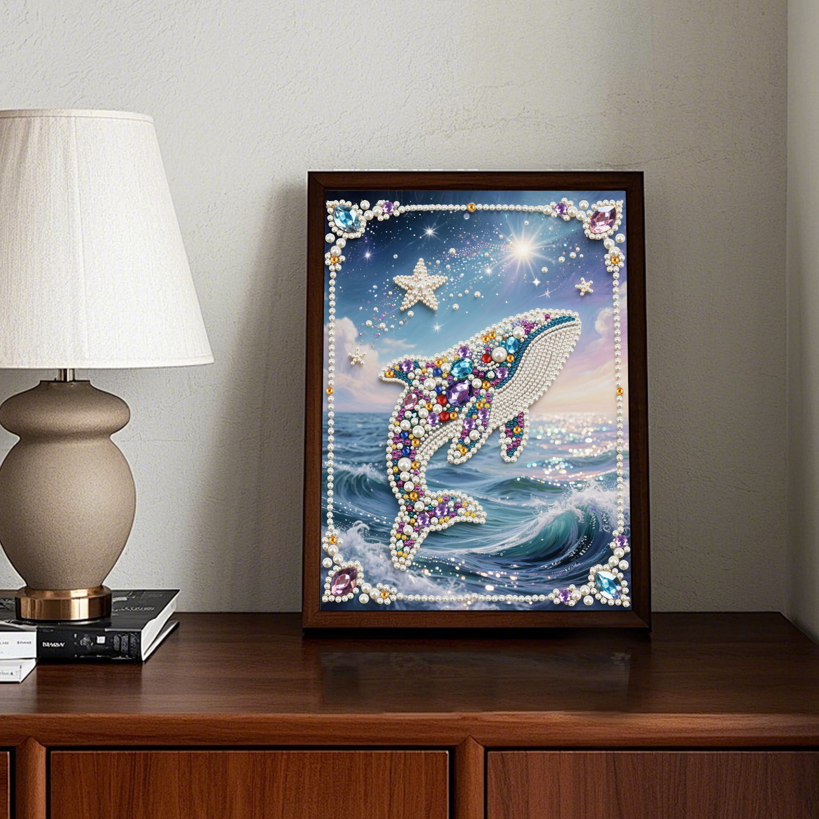 FLOPESN 4Pcs Whales DIY Gemstone Pearl Diamond Art Painting Kit Unframed, 9.84X13.78in, Colourful Canvas Holiday Present Home Wall Decor Unframed
