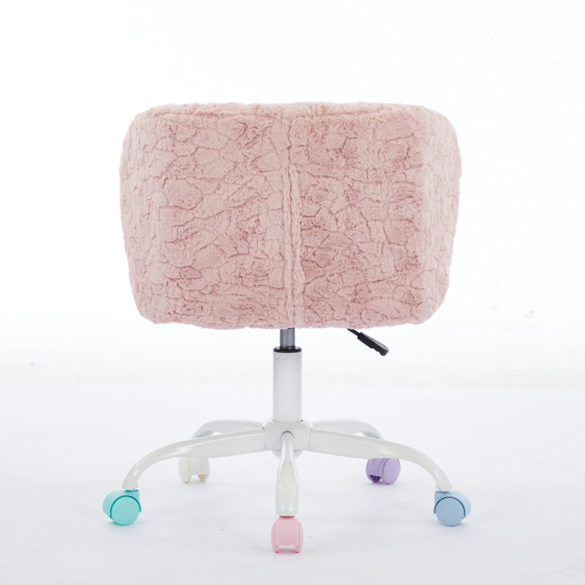 Furniture Office Chair, Artificial Rabbit Hair Home Chair with Metal Base, Adjustable Desk Chair Swivel Office Chair, Vanity Chair (Pink)