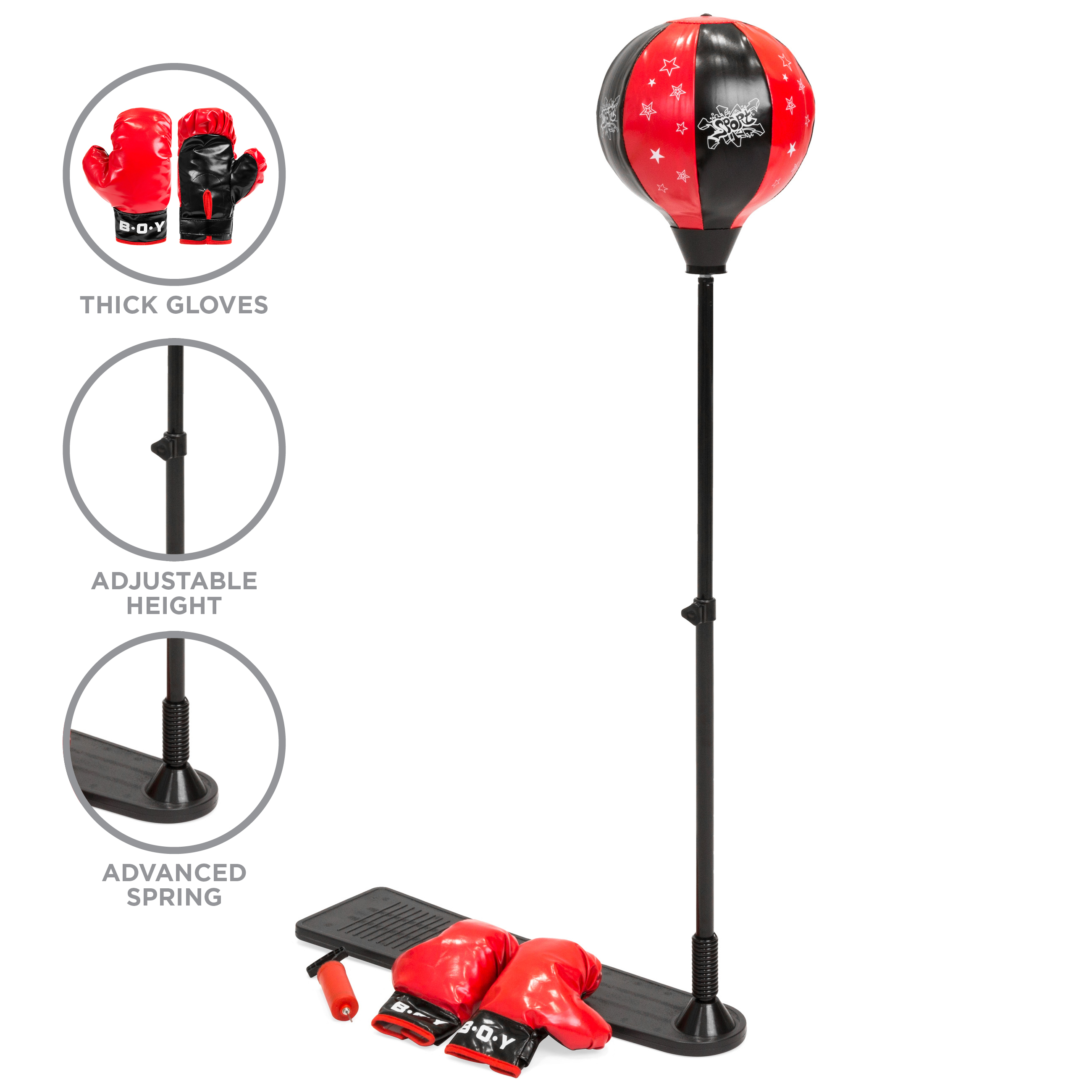 Best Choice Products Kids Adjustable Standing Boxing Punching Ball Set w Advanced Spring, Metal Stand, Gloves Red by Best Choice Products