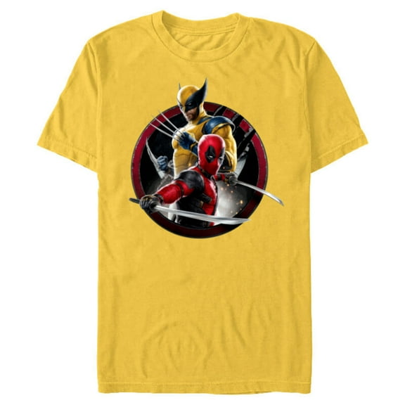 Marvel Studios Deadpool & Wolverine with Claw-Slashed Icon - Short Sleeve Blended T-Shirt for Adults - Customized-Yellow