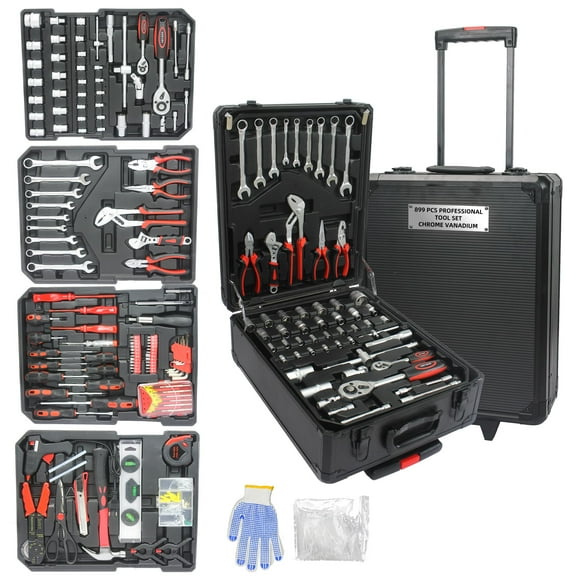 NIGSQJB 899 Piece Tool Set Household Hand Tool Set Basic Tool Set, Complete Tool Box Set Tool Kit Set, Home Tool Set Rolling Tool Box with Tools, Repair Tool Kit Toolbox Storage Organizer, Black