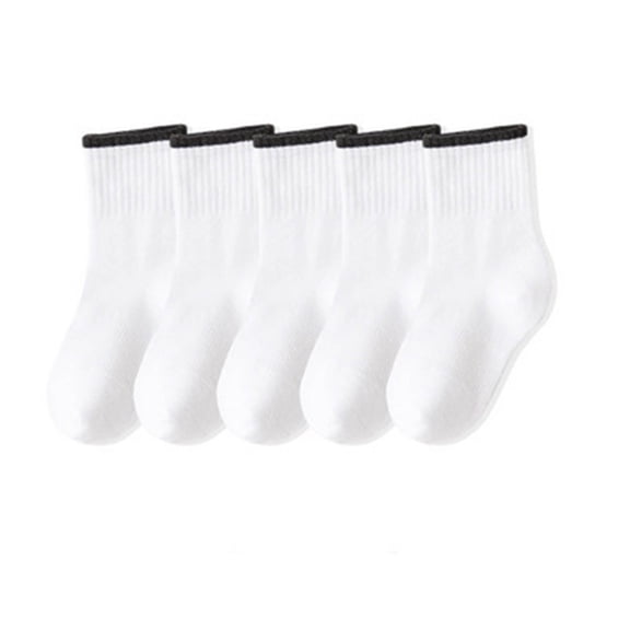 5 Pairs Kids Crew Ankle Socks Boys Girls School Uniform Basic Soft Sport Casual Breathable Stretch Tube Socks Boys Crew Socks White 6Y