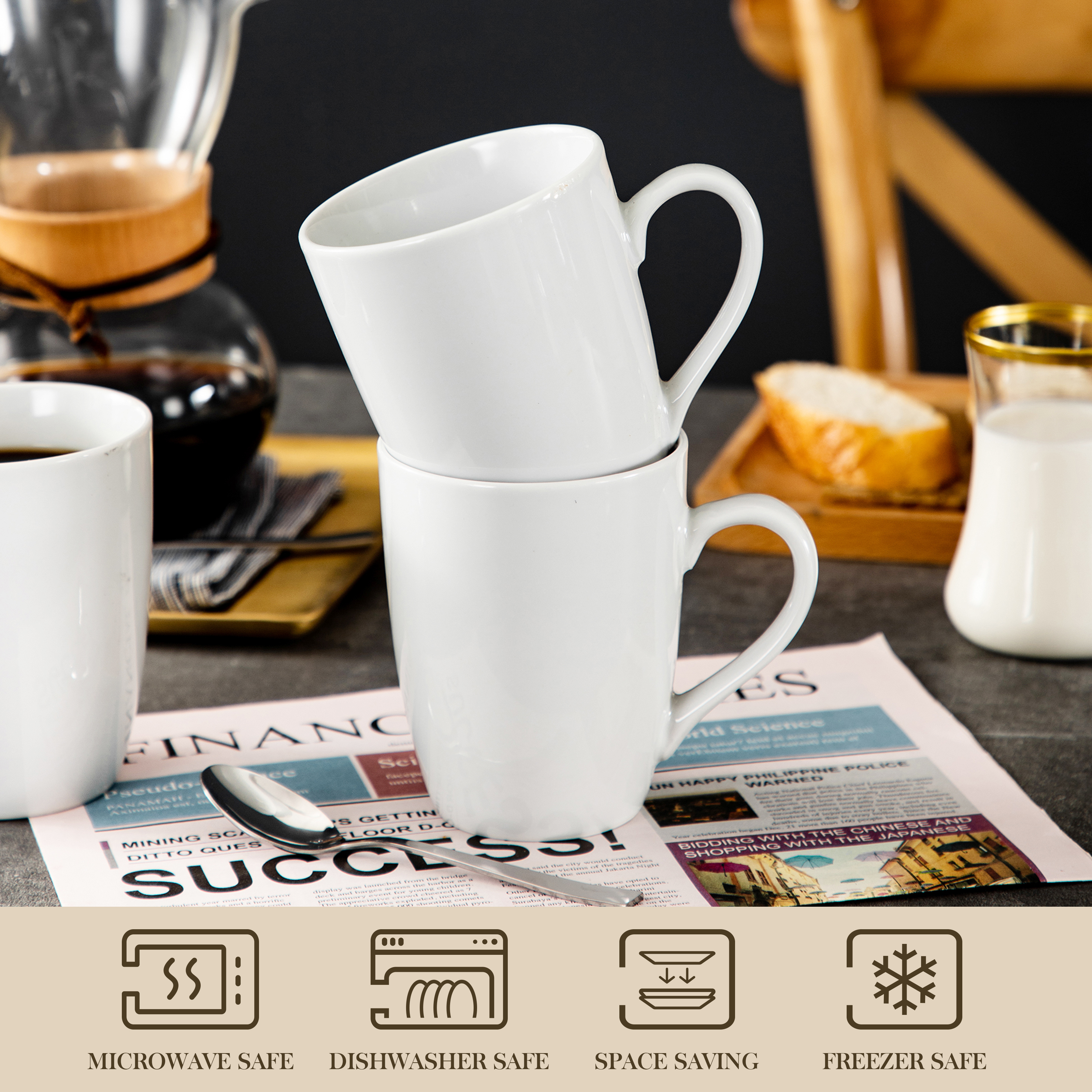 Vancasso 11 oz Ceramic Coffee Mugs, Set of 6, White photo 5
