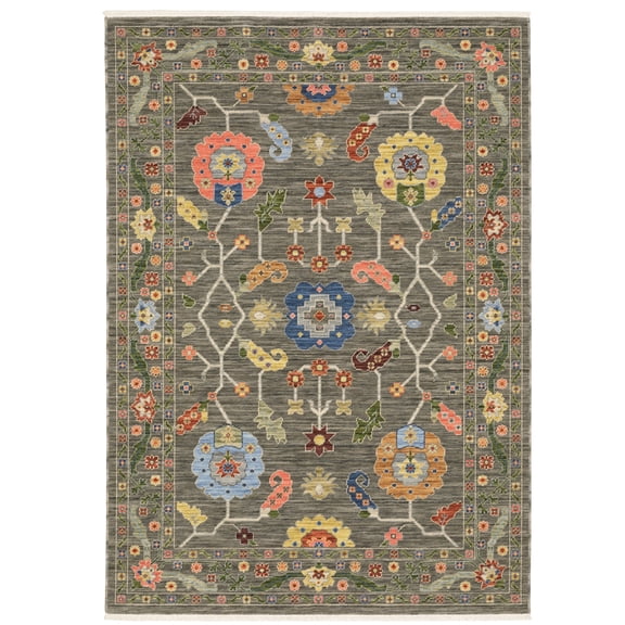Woven Trends Cabana - 5506K - Traditional Style, Vintage Pattern, Pet & Family Friendly, Living Room, Dining Room, Office, Power Loomed, Low Pile Wool Area Rug in Grey - 2' x  3'