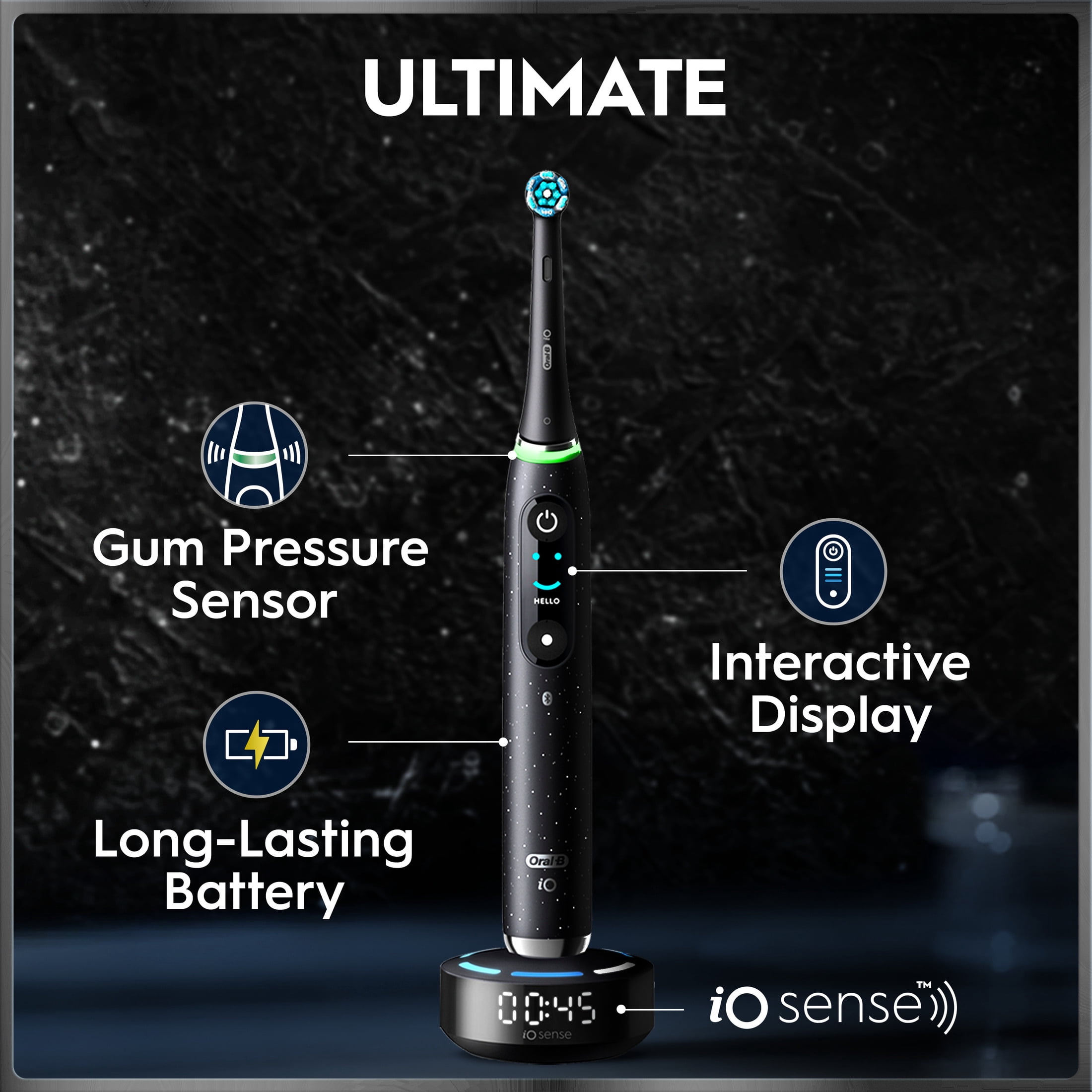 Oral-B Toothbrush, iO Series 10 Rechargeable Electric Toothbrush with (2) Ultimate Clean and (2) Gentle Care Replacement Brush Heads, Black, and Charger