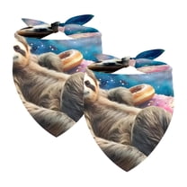 PhooArto Sloth Lying Pink Donut Galaxy Dog Bandanas, 2 Pack Soft Washable Pet Scarf Triangle for Large Dogs Puppies and Cats