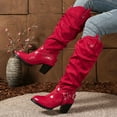 thumbnail image 4 of Women's Slouchy Platform Knee High Boots Fashion Leather Suede Patchwork Buckle Chunky Heeled Tall Dress Boots, 4 of 6