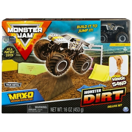 Monster Jam, Max D Monster Dirt Deluxe Set, Featuring 16oz of Monster Dirt and Official 1:64 Scale Die-Cast Monster Jam Truck