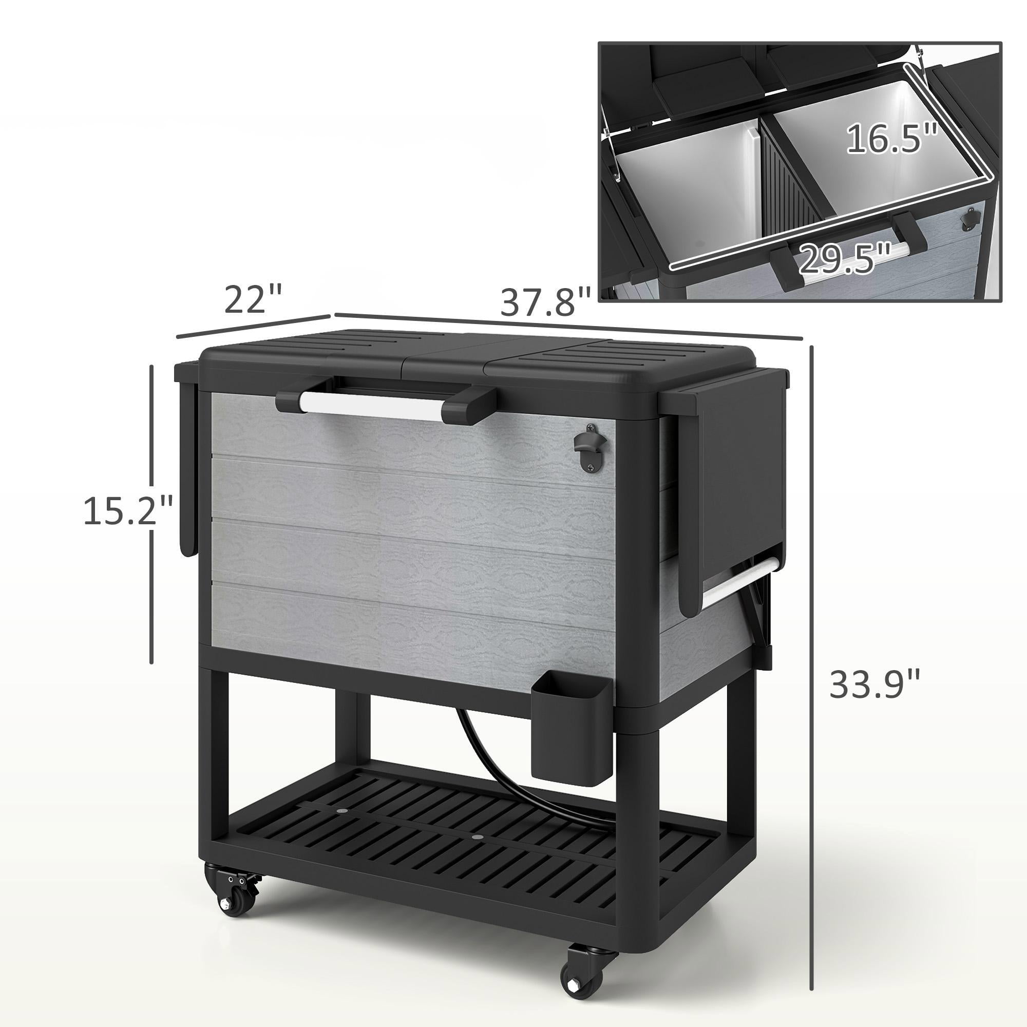 Barara King 104 Quart Cooler with Bottle Opener Shelves Wheels, Portable Outdoor Cooler for Backyard, Deck, Poolside Party, Gray