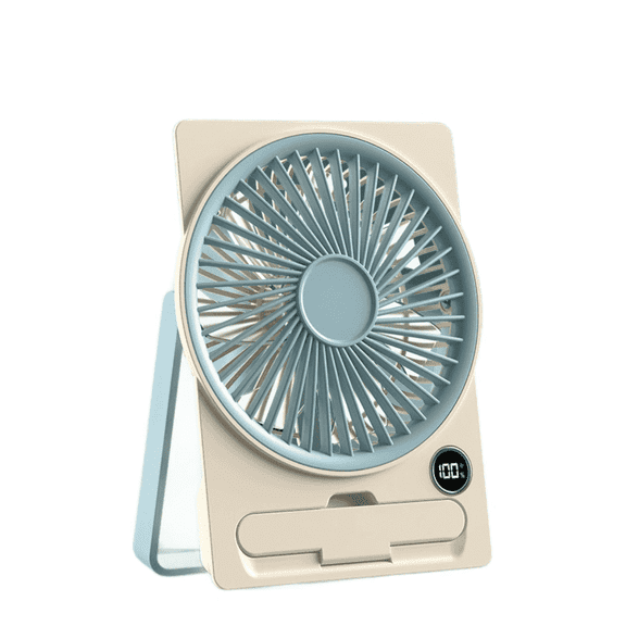 SpaceMuse Portable Desk Fan, Usb Rechargeable Fan with Large Airflow, 100 Speeds, Digital Display for Office, Bedroom, Home, Desktop, Blue