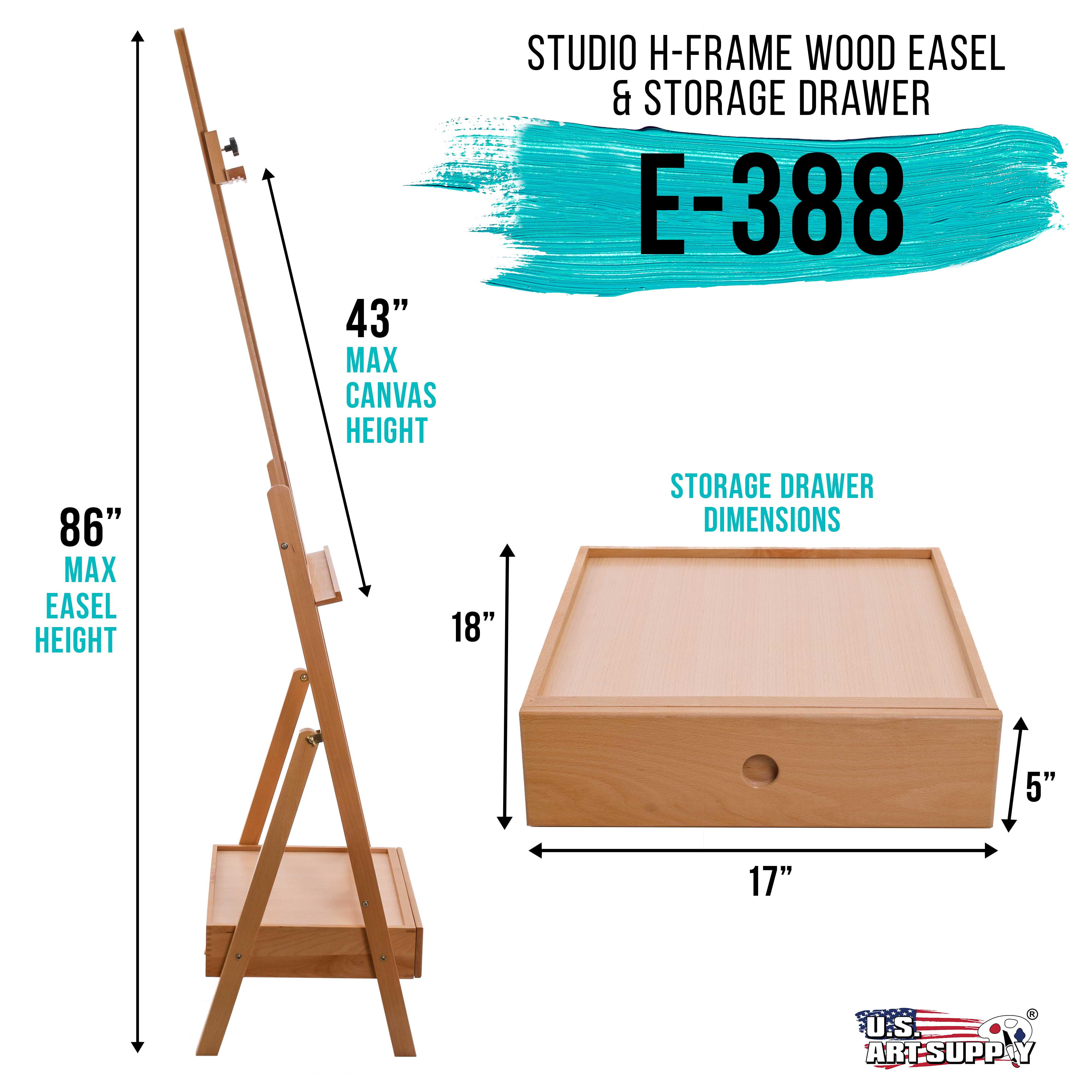 Rocker Crank Wooden Adjustable Studio Easel - Extra Large Heavy Duty  H-Frame, Mast to 132, Canvas to 81, Artist Storage Tray, Drawers -  Beechwood