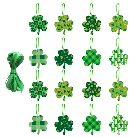 Miommo St. Patrick's Day Pendant Set, 16-Piece Irish Shamrock Hanging Decor with String for Home Wall, Green Holiday Party Decorations