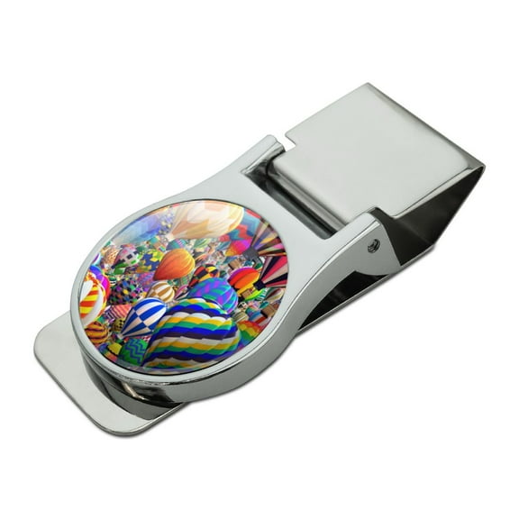 Hot Air Balloon Sky Traffic Jam Satin Chrome Plated Metal Money Clip