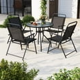 thumbnail image 2 of Costway 6 PCS Patio Dining Set Folding Chairs Glass Table Umbrella Garden Grey + Black, 2 of 11