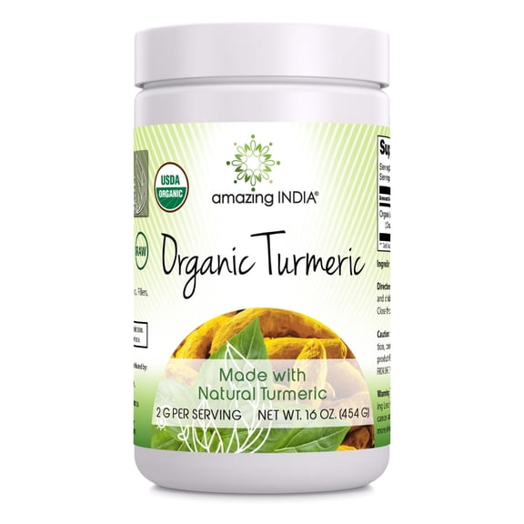 Amazing India USDA Certified Organic Turmeric Powder 16 Oz (1 Lb) Supplement