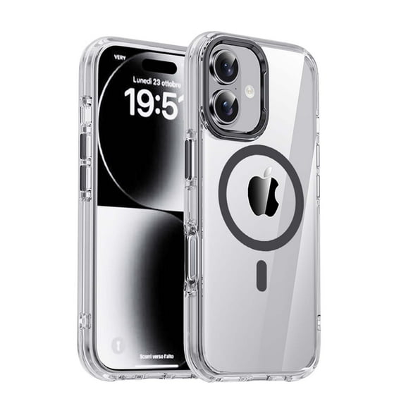 For iPhone 17 Magnetic Phone Case,Crystal Clear Back,Compatible with Mag-Safe,Not Yellowing,Anti-Scratch Shockproof Protective Ultra Slim Rugged Transparent Phone Case,Black